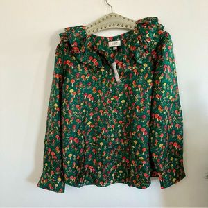 NWT JCrew silk mushroom print ruffle-neck blouse Size 3X
